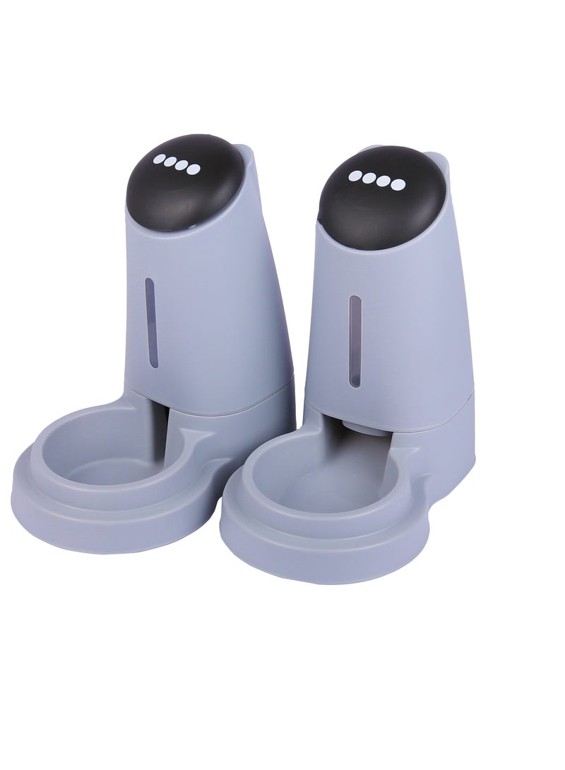 HAPPY PUSS Pet water dispenser and feeder.  Feed gravity type, pack of 2; Self-Dispensing gravity pet drinker and feeder. For cats and dogs. Grey color. - Image 1