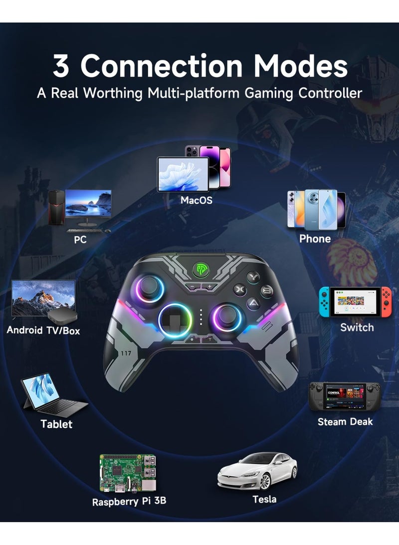 EasySMX X15 PC Controller - Wireless Bluetooth Controller with Hall/Trigger Hall Joysticks/RGB Lighting - No Stick Drift, No Dead Zone - for Windows PC, Android, Steam and Switch - Image 2