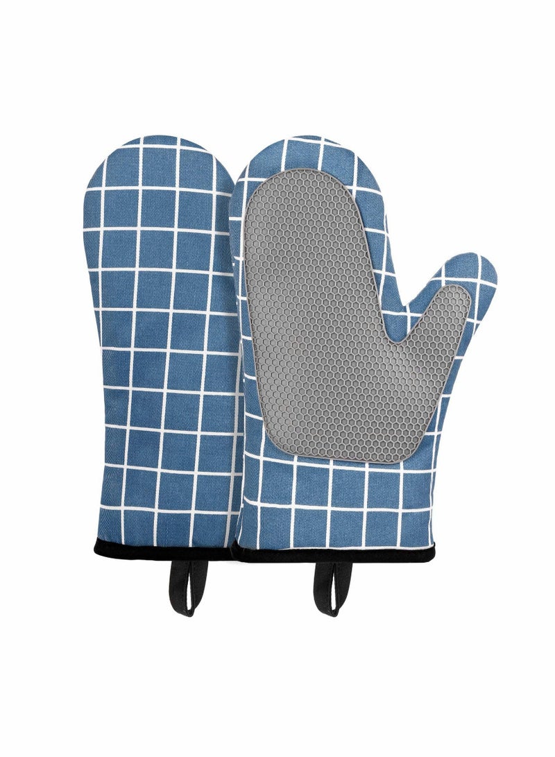 KASTWAVE قفازات فرن مقاومة للحرارة ، سيليكون مع قفازات مزدوجة من القطن مع بطانة قطنية وسطح غير قابل للانزلاق للطهي وخبز والشواء والشواء والميكروويف (أزرق) - Image 1