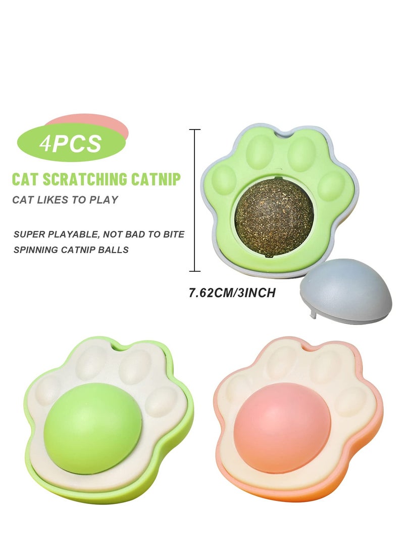 KASTWAVE 4 قطع لعبة كرة النعناع للقطط، شكل مخلب القط على الحائط لعبة نعناع طبيعية نقية أوراق نعناع دوارة مناسبة داخلية توصيل على الحائط لعبة مضغ للقطط لتنظيف أسنان القطط - Image 4