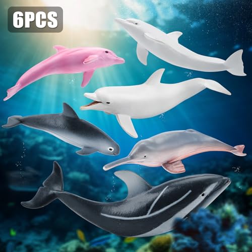 THINKBAY 6PCS 5 Realistic Dolphin Figurines Toy for Toddlers Ocean Animal Bath Toys for Kids Dolphin Cake Toppers Birthday Party Favors Gifts for Boys Girls - Image 5