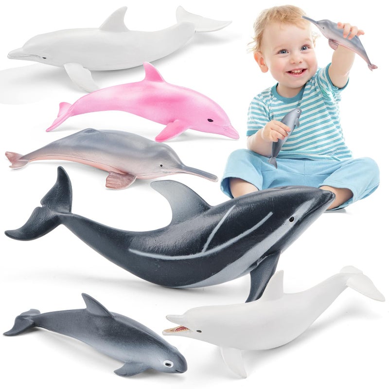 THINKBAY 6PCS 5 Realistic Dolphin Figurines Toy for Toddlers Ocean Animal Bath Toys for Kids Dolphin Cake Toppers Birthday Party Favors Gifts for Boys Girls - Image 3