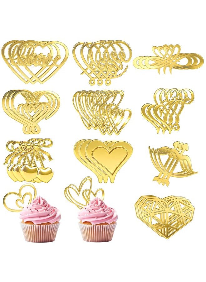 JULBEAR 30 Pcs Love Heart Cupcake Toppers, Happy Valentine's Day Cake Topper Acrylic Decorations for Valentine's Day Wedding Anniversary Engagement Birthday Party Supplies (10 Design) - Image 1