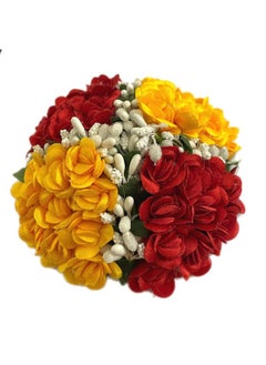 Maahal Maahal Artificial Flower Hair Bun Gajra/Bridal Hair Styling Accessories Women and Girls-Pack of 01-Red&Yellow  - Image 2