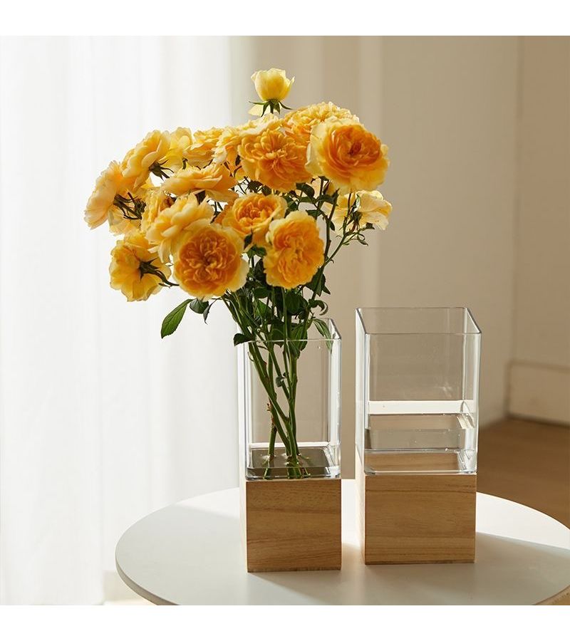 White Square Shatterproof PET Vase With Wooden Stand 3.94x9.84 Inch Desktop Planter - Image 4