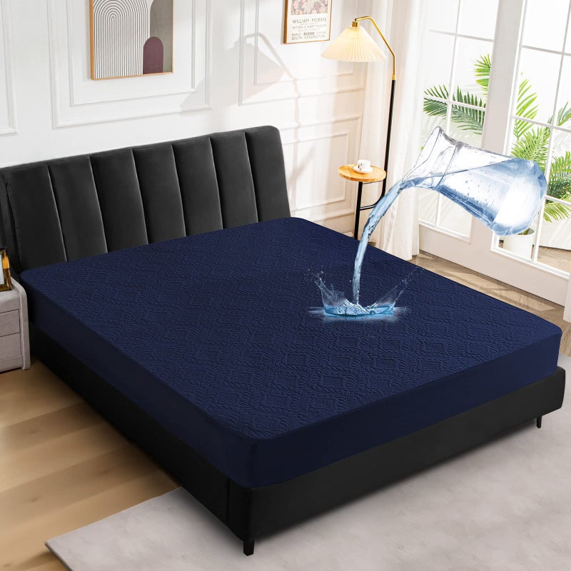 Sufdari Queen Mattress Protector  Navy Blue 3D Air  Waterproof  Plush  Fitted Sheet Design  Machine Wash  for Mattresses Up to 18'' Deep - Image 2