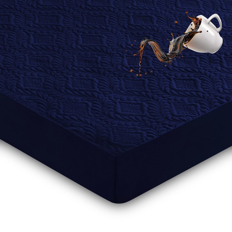 Sufdari Queen Mattress Protector  Navy Blue 3D Air  Waterproof  Plush  Fitted Sheet Design  Machine Wash  for Mattresses Up to 18'' Deep - Image 1