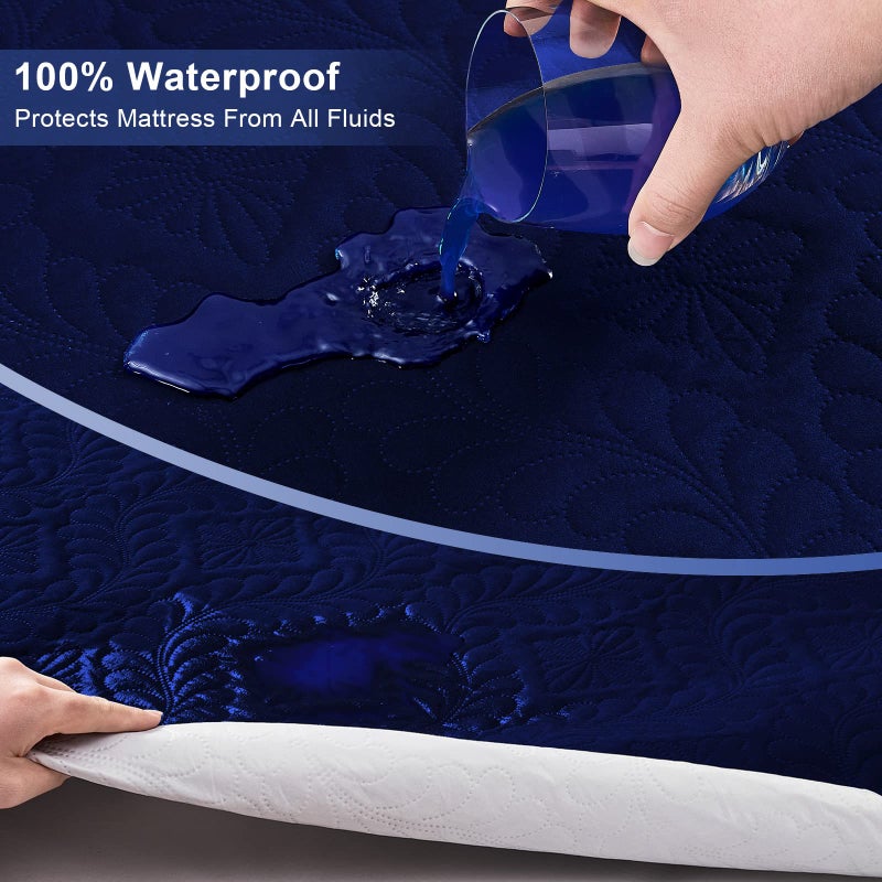 Sufdari Queen Mattress Protector  Navy Blue 3D Air  Waterproof  Plush  Fitted Sheet Design  Machine Wash  for Mattresses Up to 18'' Deep - Image 4