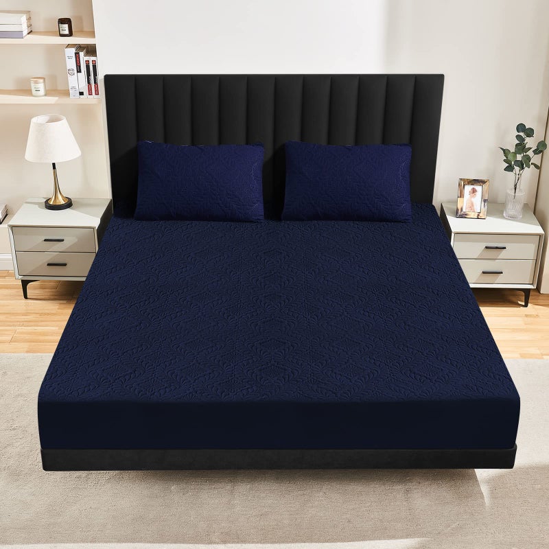 Sufdari Queen Mattress Protector  Navy Blue 3D Air  Waterproof  Plush  Fitted Sheet Design  Machine Wash  for Mattresses Up to 18'' Deep - Image 3