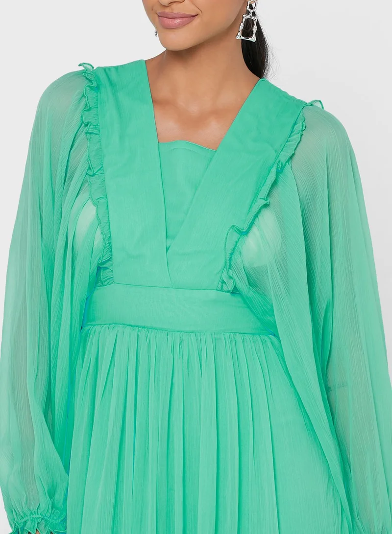 ANOTAH Balloon Sleeve Pleated Dress
