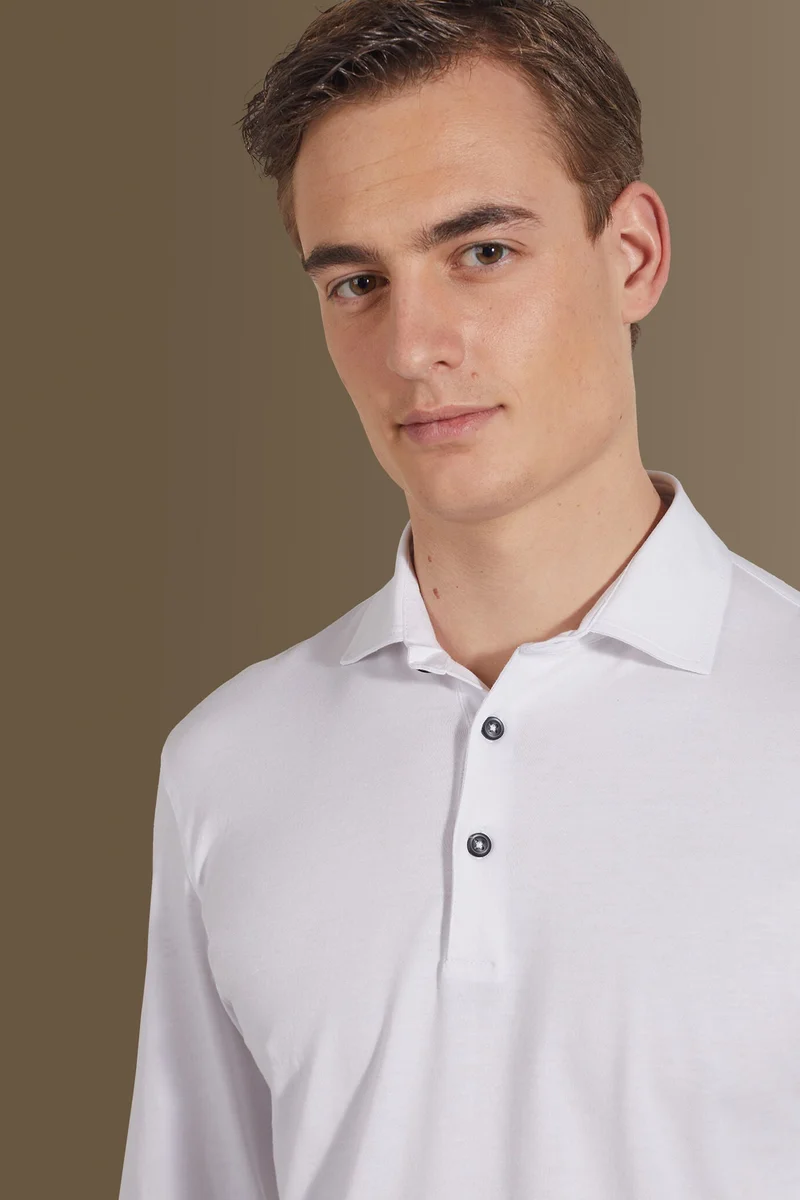 Doppelganger White Long sleeves polo 100% pure supima cotton - White for Men | Best Price UAE