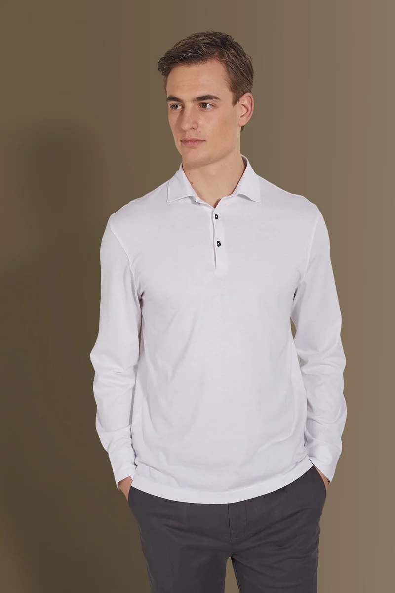 Long sleeves polo 100% pure supima cotton - White