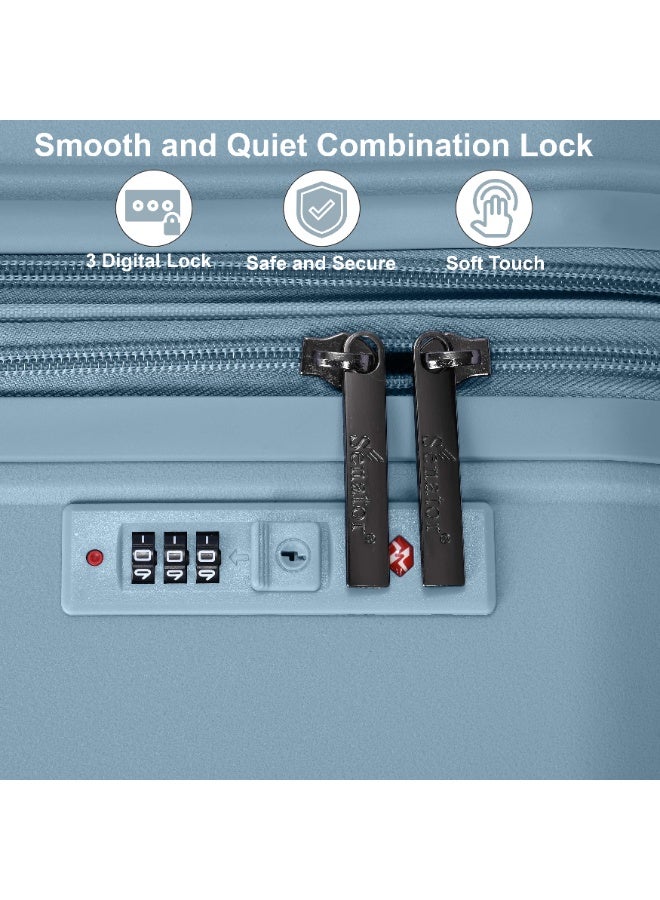 SENATOR Unisex Expandable Hard Case Luggage Lightweight PP Fashion Trolley Luggage with 4 Double Spinner Wheel and Safe Zippers KH1006-Grey Blue - Image 2