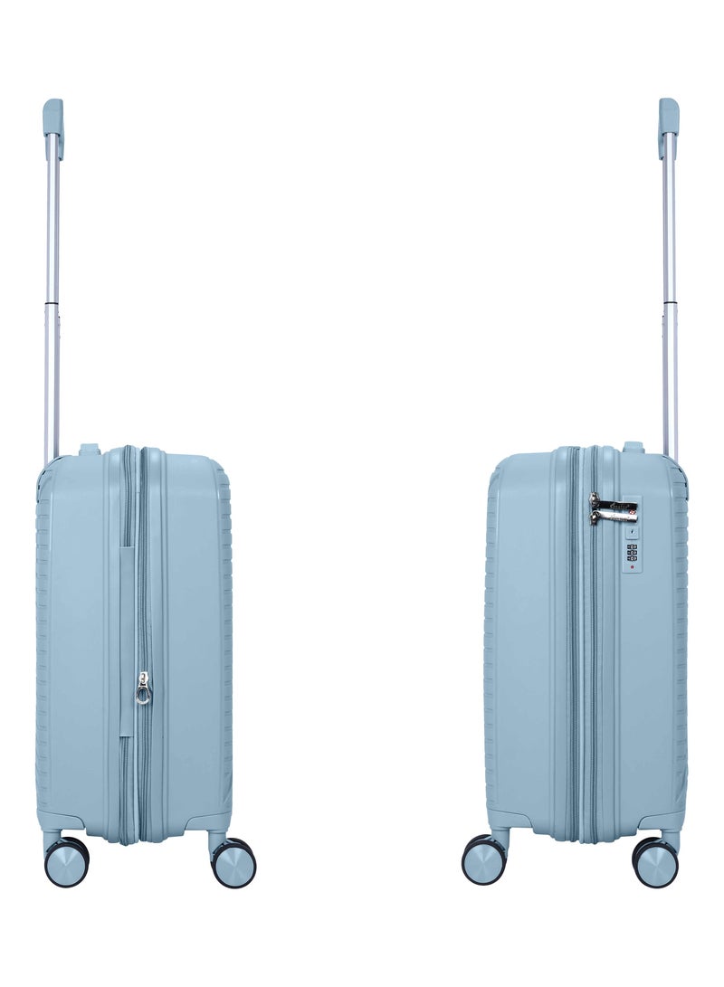 SENATOR Unisex Expandable Hard Case Luggage Lightweight PP Fashion Trolley Luggage with 4 Double Spinner Wheel and Safe Zippers KH1006-Grey Blue - Image 3