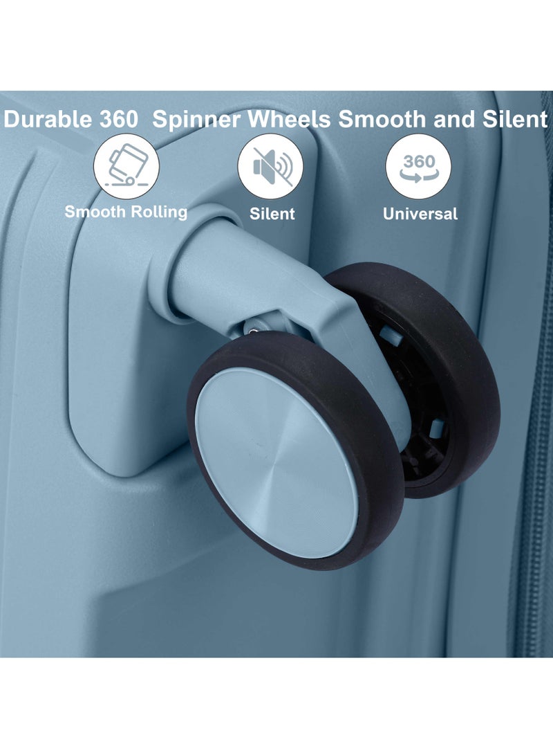 SENATOR Unisex Expandable Hard Case Luggage Lightweight PP Fashion Trolley Luggage with 4 Double Spinner Wheel and Safe Zippers KH1006-Grey Blue - Image 4