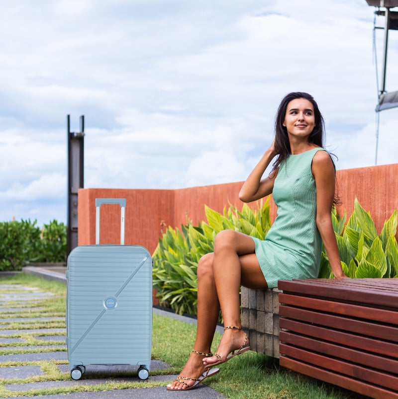 SENATOR unisex expandable hard case carry on lightweight pp fashion trolley luggage with 4 double spinner wheel and safe zippers kh1006, grey blue - Image 2