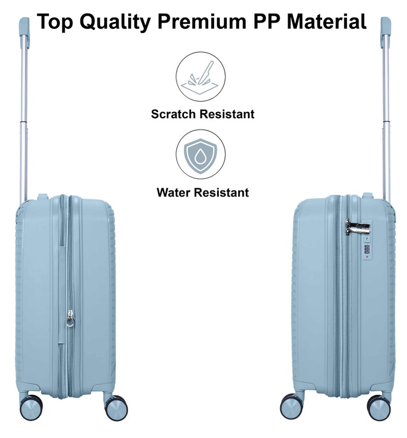 SENATOR unisex expandable hard case carry on lightweight pp fashion trolley luggage with 4 double spinner wheel and safe zippers kh1006, grey blue - Image 3