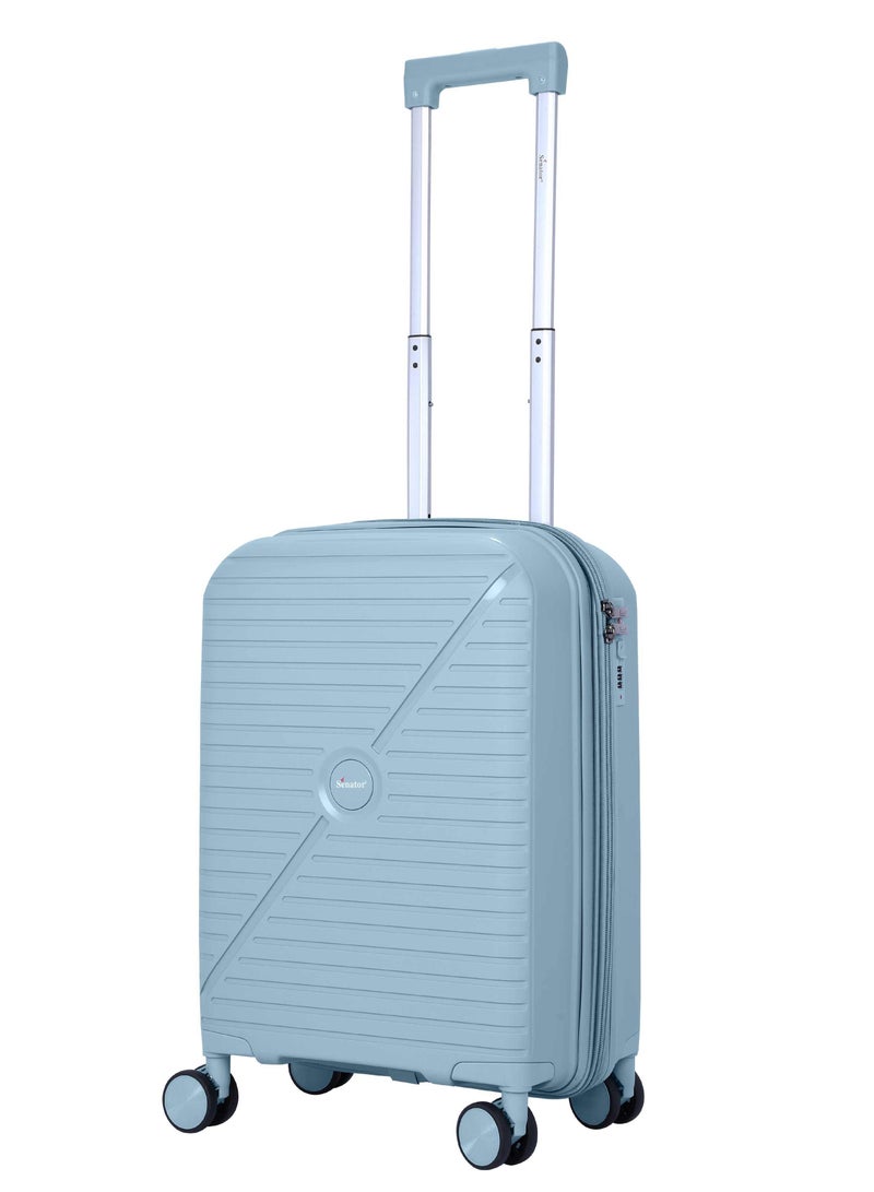 SENATOR unisex expandable hard case carry on lightweight pp fashion trolley luggage with 4 double spinner wheel and safe zippers kh1006, grey blue - Image 1