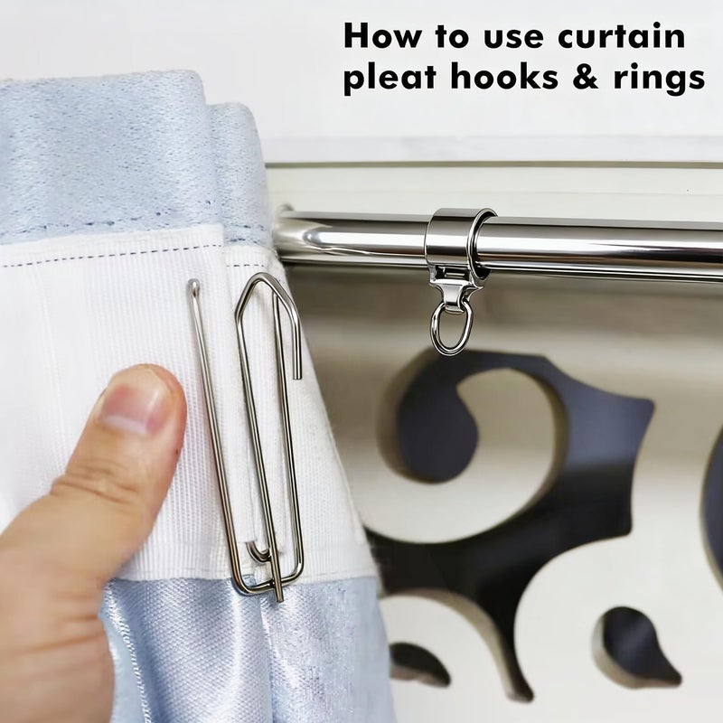 AIDOIT Curtain Pleat Hooks Stainless Steel, 60 Pack Drapery Hook and Pins for Pleated Drapes 4 Prongs Pinch Pleat Hooks for Window Door Bathroom Curtain,(2.7x0.9 inch, Silver) - Image 5