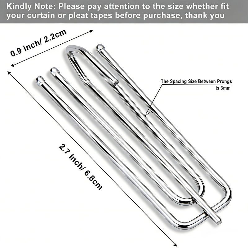 AIDOIT Curtain Pleat Hooks Stainless Steel, 60 Pack Drapery Hook and Pins for Pleated Drapes 4 Prongs Pinch Pleat Hooks for Window Door Bathroom Curtain,(2.7x0.9 inch, Silver) - Image 2