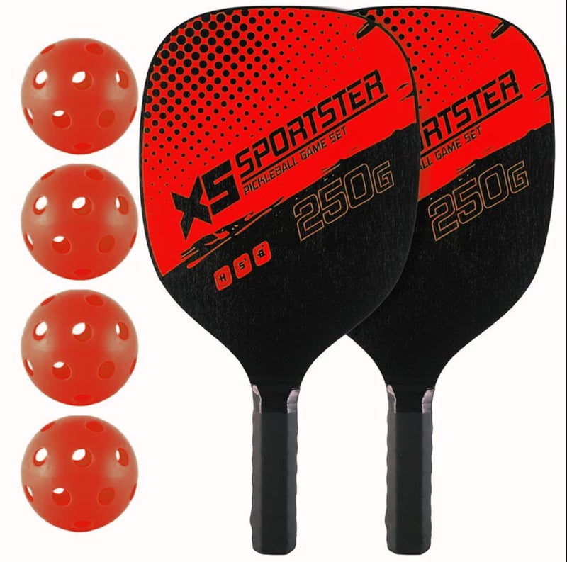 AUGEN Pickleball Paddles Kit with 4 Balls & Portable Bag, Pickleball Racket for Kids Adults Outdoor Family Game Kit Gift for Boys Girls (Red) - Image 1