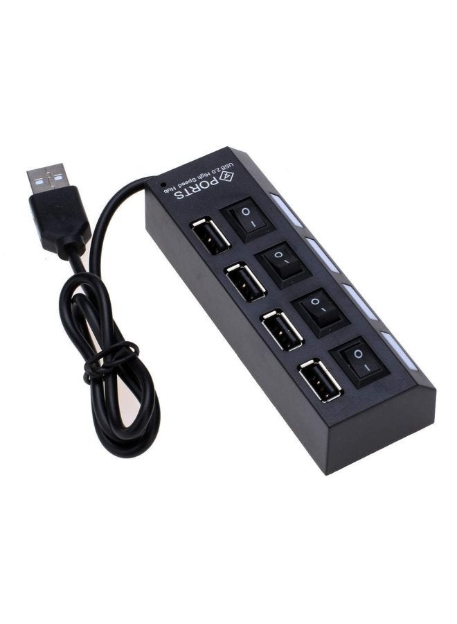 نيوترل موزع USB 7 منافذ أبيض وأسود مع ضوء مؤشر - محول توسعة 4 منافذ - Image 1