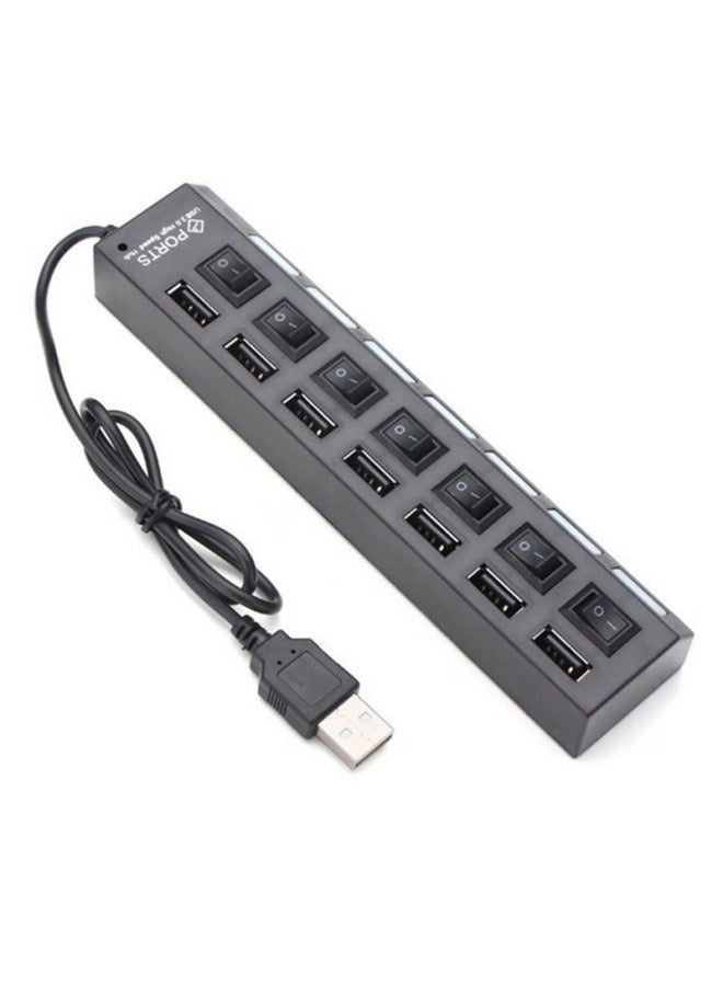 نيوترل موزع USB 7 منافذ أبيض وأسود مع ضوء مؤشر - محول توسعة 4 منافذ - Image 5