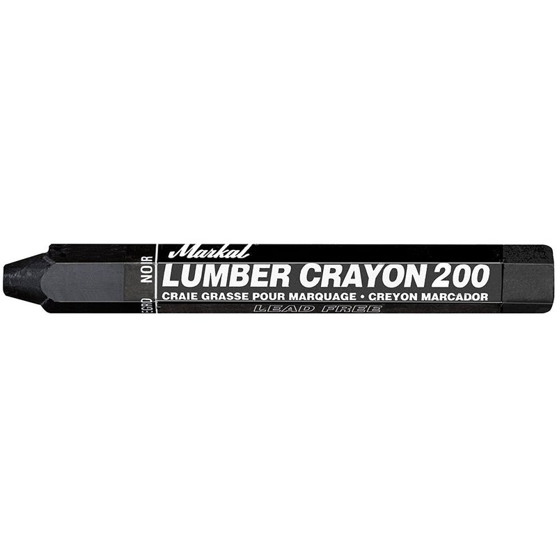 Markal 200 Lumber Crayon - Economical Wax Based Marker, Black, 1/2" Hex, 4-5/8" Length, Pack of 12 - Image 1