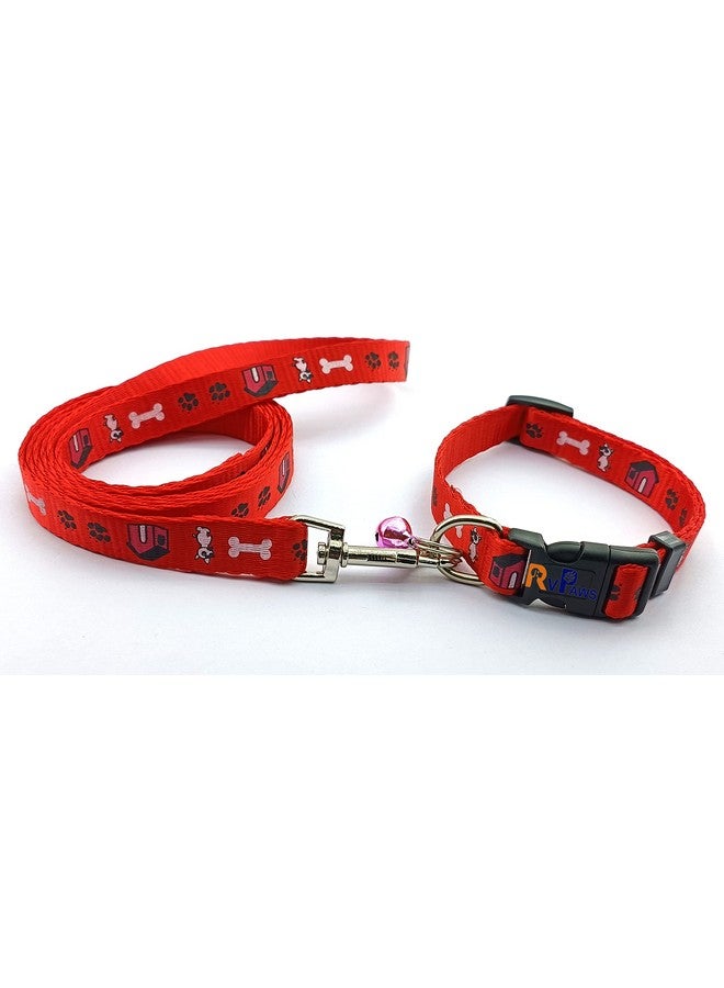حزام طوق من النايلون الناعم مطبوع عليه مخلب/عظمة مقاس 15 مم مع حزام رقبة سريع الفتح وقابل للتنفس، مثالي للجراء والكلاب الصغيرة - أحمر - Image 1