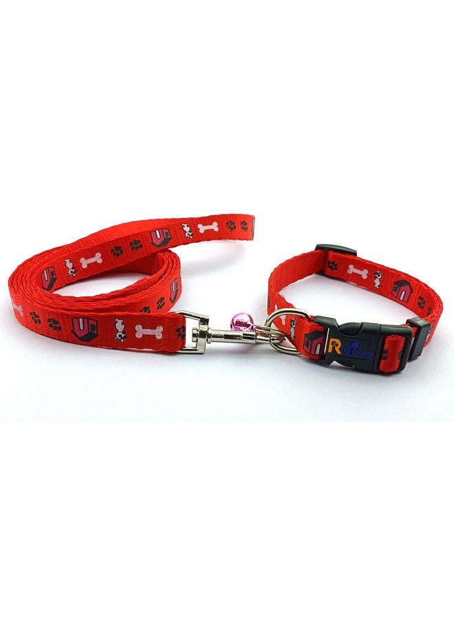 حزام طوق من النايلون الناعم مطبوع عليه مخلب/عظمة مقاس 15 مم مع حزام رقبة سريع الفتح وقابل للتنفس، مثالي للجراء والكلاب الصغيرة - أحمر - Image 5