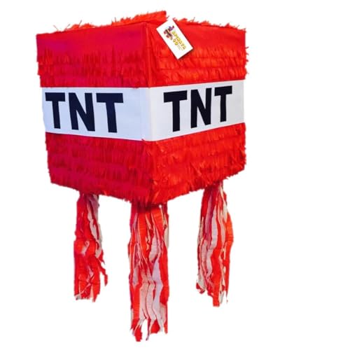 A Pinata 4 U APINATA4U Red Tnt Cube Pinata Game Themed Birthday Party Decoration Great for Diy Decorate Your Own Theme Party Celebration Gift for Kids and Game Lovers Pixel Block Pinata for Fun Party Decor - Image 1