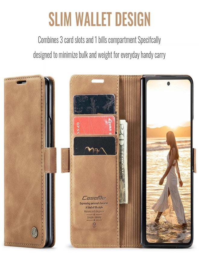 Kowauri جراب Kowauri لهاتف Samsung Galaxy Z Fold 6، جراب جلدي كلاسيكي بتصميم محفظة، إغلاق مغناطيسي، قابل للطي مع مسند، فتحة لحامل البطاقات، غطاء واقٍ مقاوم للصدمات لهاتف Samsung Galaxy Z Fold 6 5G (بني) - Image 2