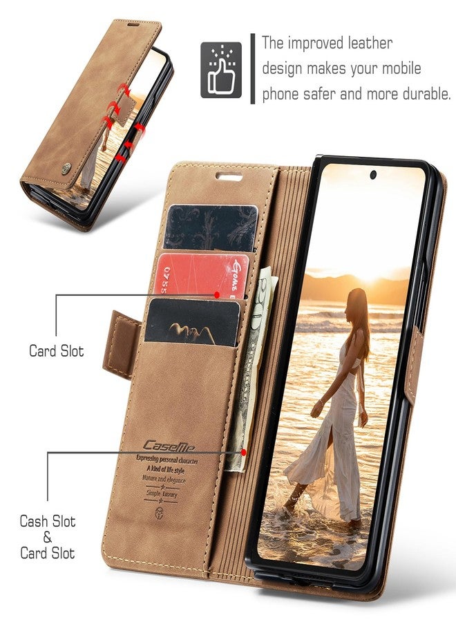Kowauri جراب Kowauri لهاتف Samsung Galaxy Z Fold 6، جراب جلدي كلاسيكي بتصميم محفظة، إغلاق مغناطيسي، قابل للطي مع مسند، فتحة لحامل البطاقات، غطاء واقٍ مقاوم للصدمات لهاتف Samsung Galaxy Z Fold 6 5G (بني) - Image 3