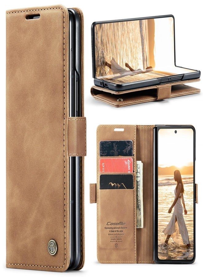 Kowauri جراب Kowauri لهاتف Samsung Galaxy Z Fold 6، جراب جلدي كلاسيكي بتصميم محفظة، إغلاق مغناطيسي، قابل للطي مع مسند، فتحة لحامل البطاقات، غطاء واقٍ مقاوم للصدمات لهاتف Samsung Galaxy Z Fold 6 5G (بني) - Image 1