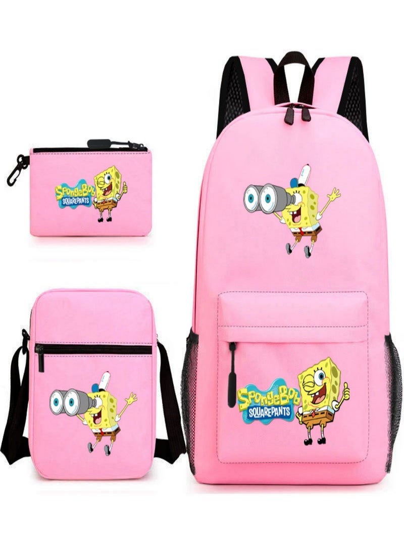 SpongeBob SquarePants Children Backpack Schoolbag Teen Student School Book bag with Lunch Box Pen Case 3 in 1 for Kids