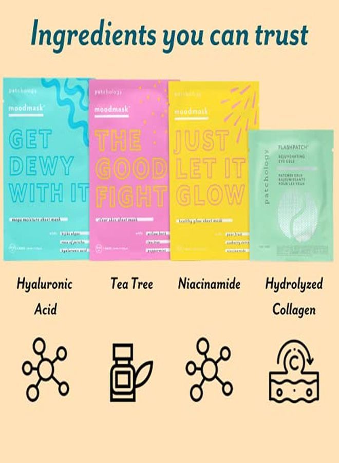 Patchology "All The Feels" Sheet Mask With Undereye Gel Face Masks Skincare Sheet And Under Eye Patches For Dark Circles, Puffy Eyes Care & Treatment Eye Bags, Puffiness & Wrinkles (4 Piece Kit) - Image 4