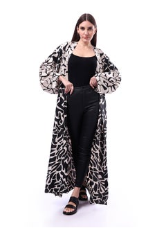 Andora Lightweight Koftan With Slits _ Beige & Black  - Image 1