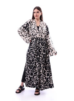 Andora Lightweight Koftan With Slits _ Beige & Black  - Image 2