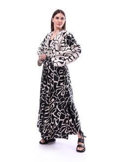 Andora Lightweight Koftan With Slits _ Beige & Black  - Image 3