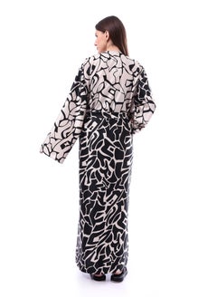 Andora Lightweight Koftan With Slits _ Beige & Black  - Image 4