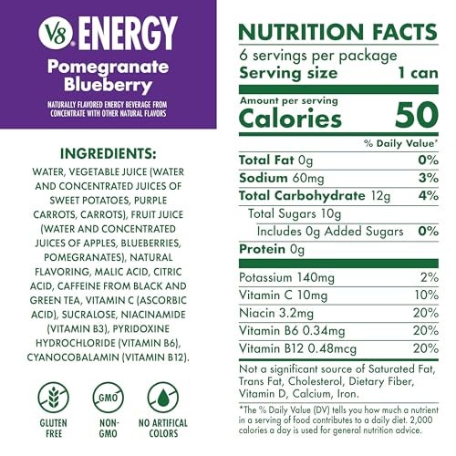 V8 Energy Pomegranate Blueberry Juice Energy Drink 8 fl oz Can 6 Pack - Image 5