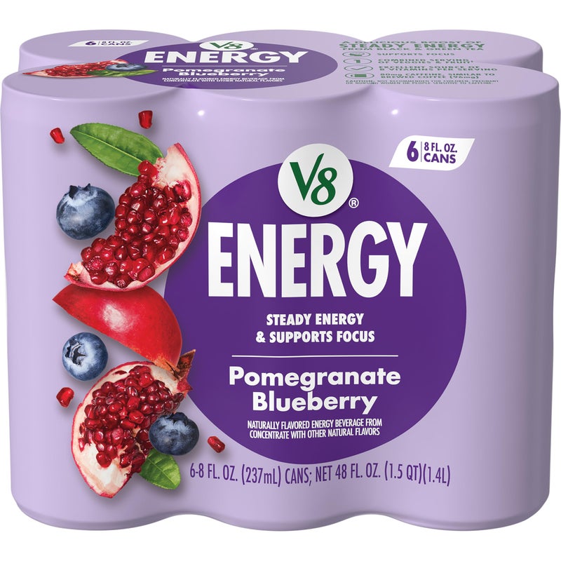 V8 Energy Pomegranate Blueberry Juice Energy Drink 8 fl oz Can 6 Pack - Image 3