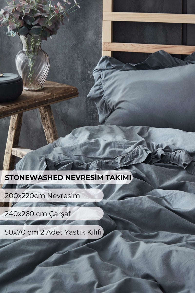 Marla Home Arya Stonewashed Cotton Ruffle Duvet Cover Set Double  - Image 2