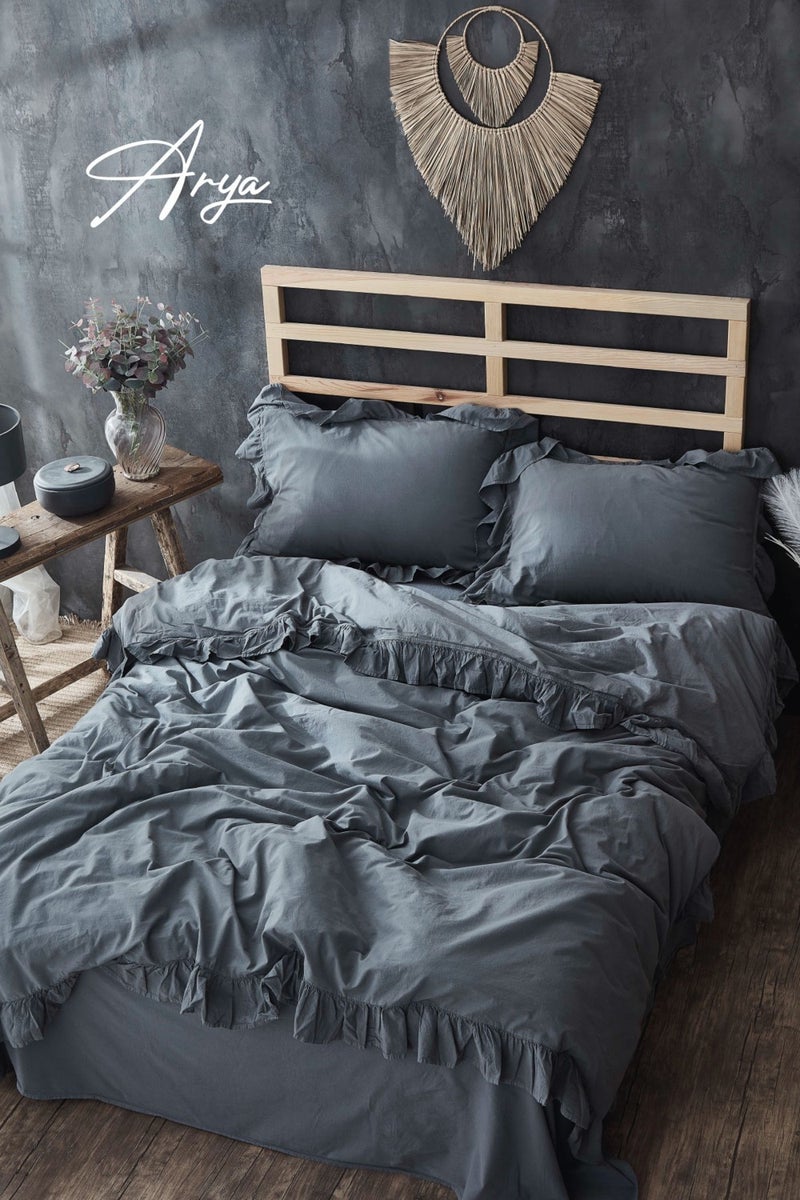 Marla Home Arya Stonewashed Cotton Ruffle Duvet Cover Set Double  - Image 1