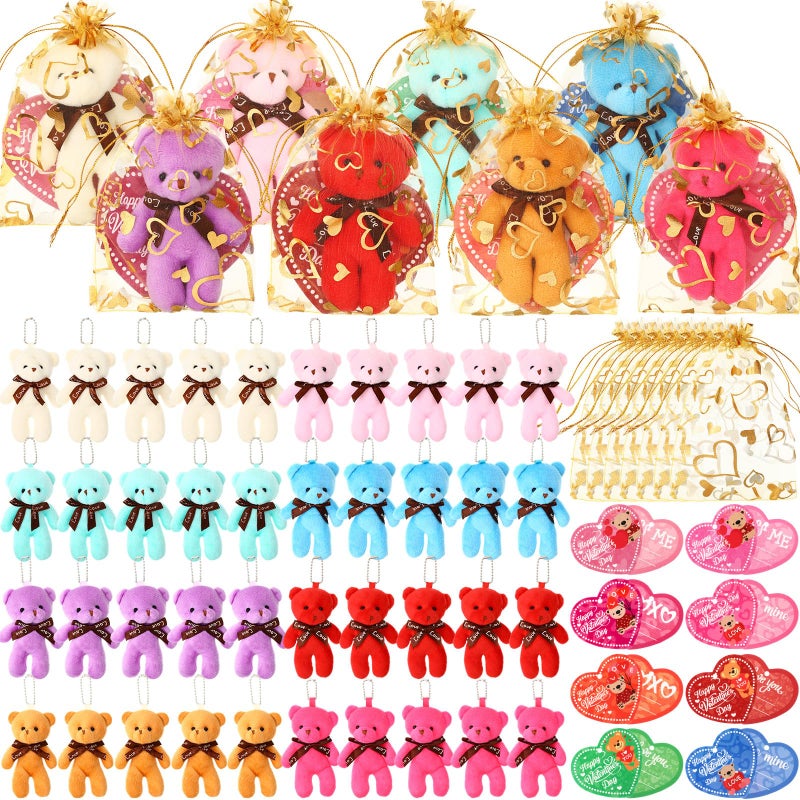 Blueweenly 40 Pack Valentines Mini Plush Bears with Heart Cards and Organza Bags 4.7 Inch Small Stuffed Bear for Exchange Prize Gifts Party Favors(Classic) - Image 1