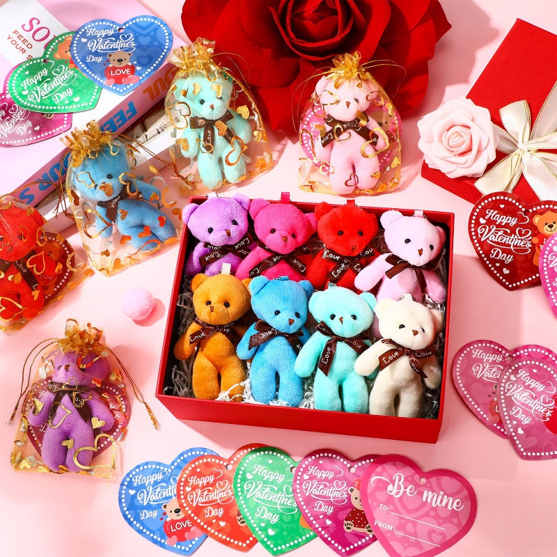 Blueweenly 40 Pack Valentines Mini Plush Bears with Heart Cards and Organza Bags 4.7 Inch Small Stuffed Bear for Exchange Prize Gifts Party Favors(Classic) - Image 4