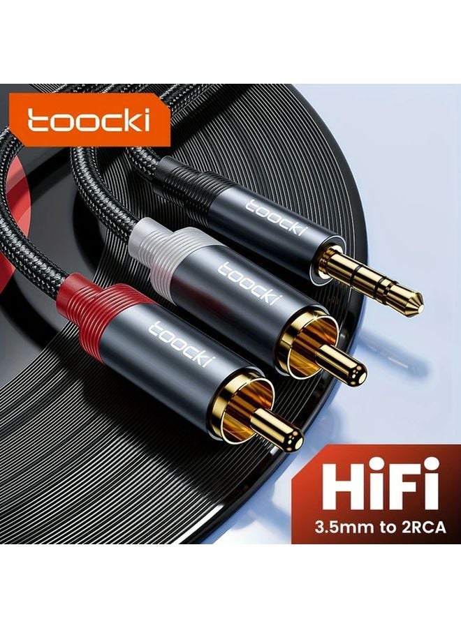 Gray Toocki 3 5mm to 2RCA Audio Cable with USB Charging 3M Aux Cable - Image 1