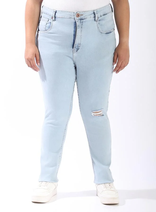 HIGH STAR Women Comfort Skinny Fit High-Rise Light Disressed Streachable Fade Jeans
