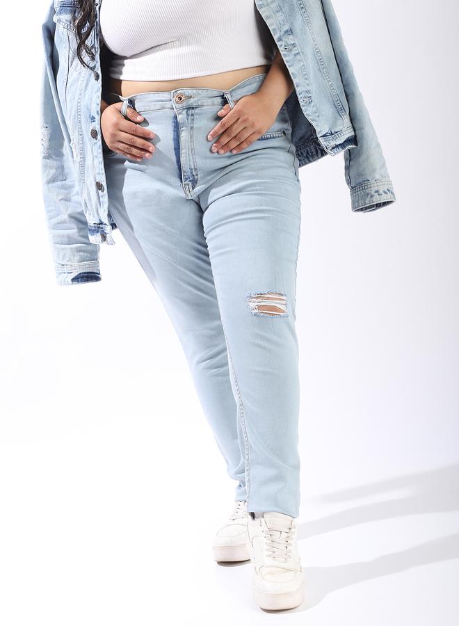 HIGH STAR Women Comfort Skinny Fit High-Rise Light Disressed Streachable Fade Jeans  - Image 2