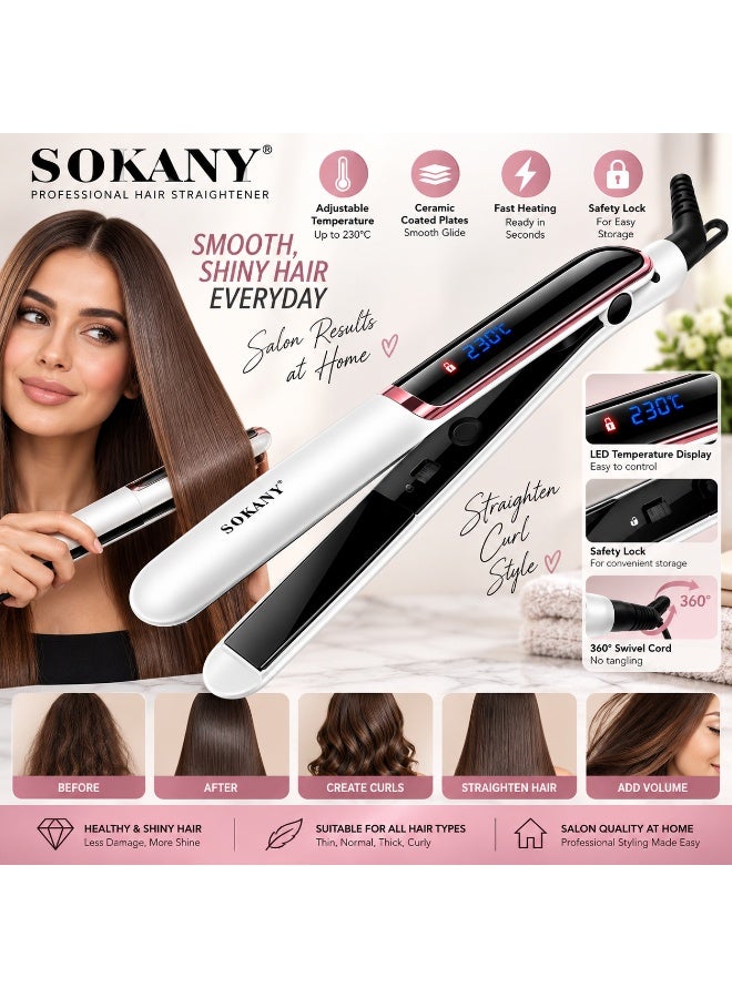 sokany SK-955 Professional Hair Straightener - White - Image 2